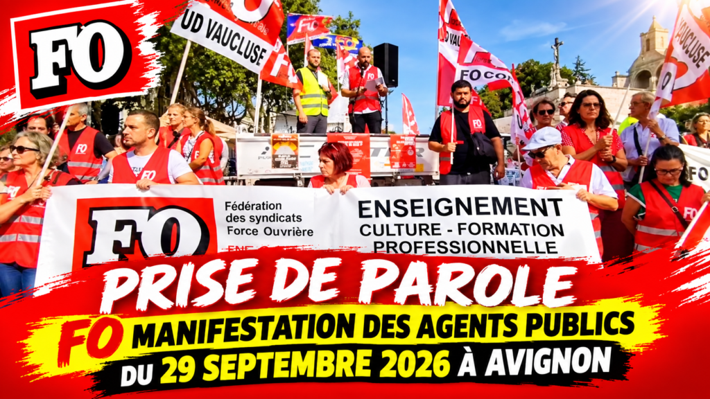 Prise de parole FO à la fin de la manifestation des agents publics du 29 septembre 2026 à Avignon https://www.youtube.com/watch?v=moNElJzTDwM 